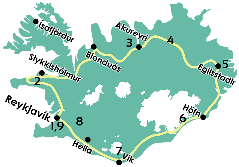 Jökull. Mapa de itinerario